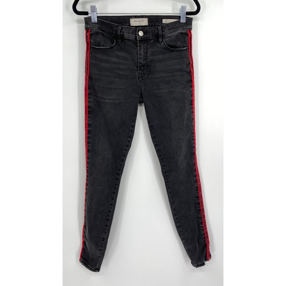PacSun Skinny Jeans Womens Size 26 Mid Rise Jeggings Side Stripe Denim Black